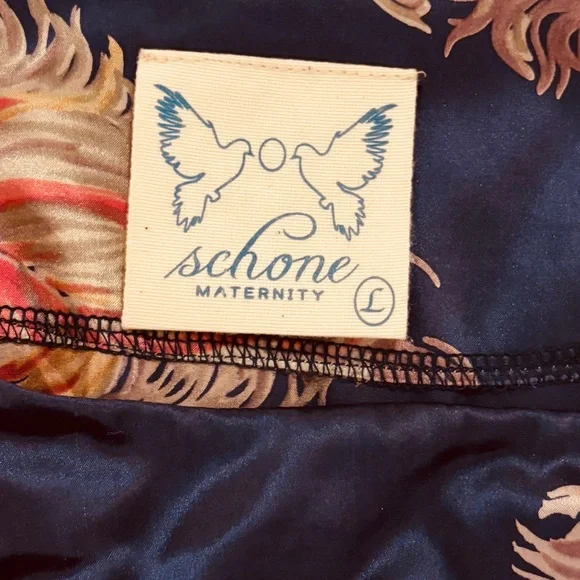 Schone Maternity Feather Blue Mini Dress w Orange Belt NEW Women’s Size L - Picture 4 of 10